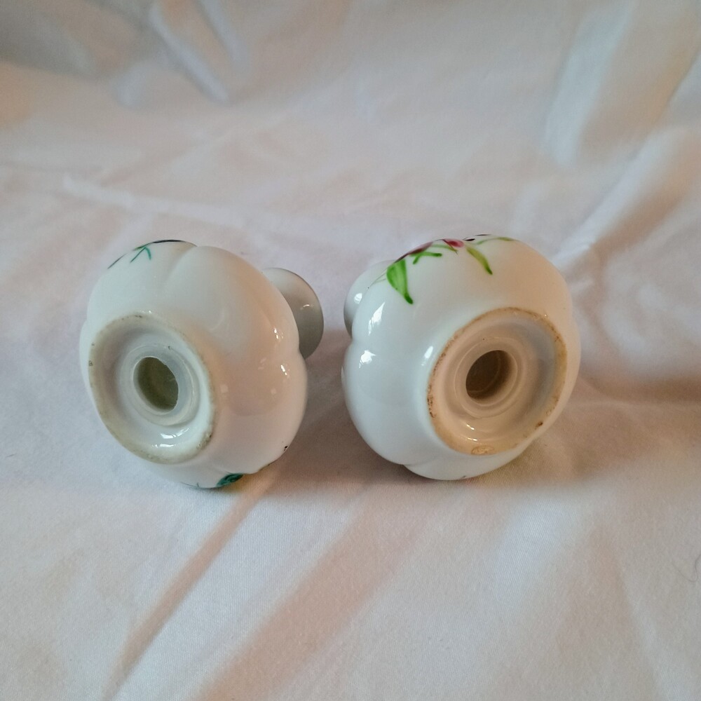 Vintage Floral Salt Shakers White Glass Cute